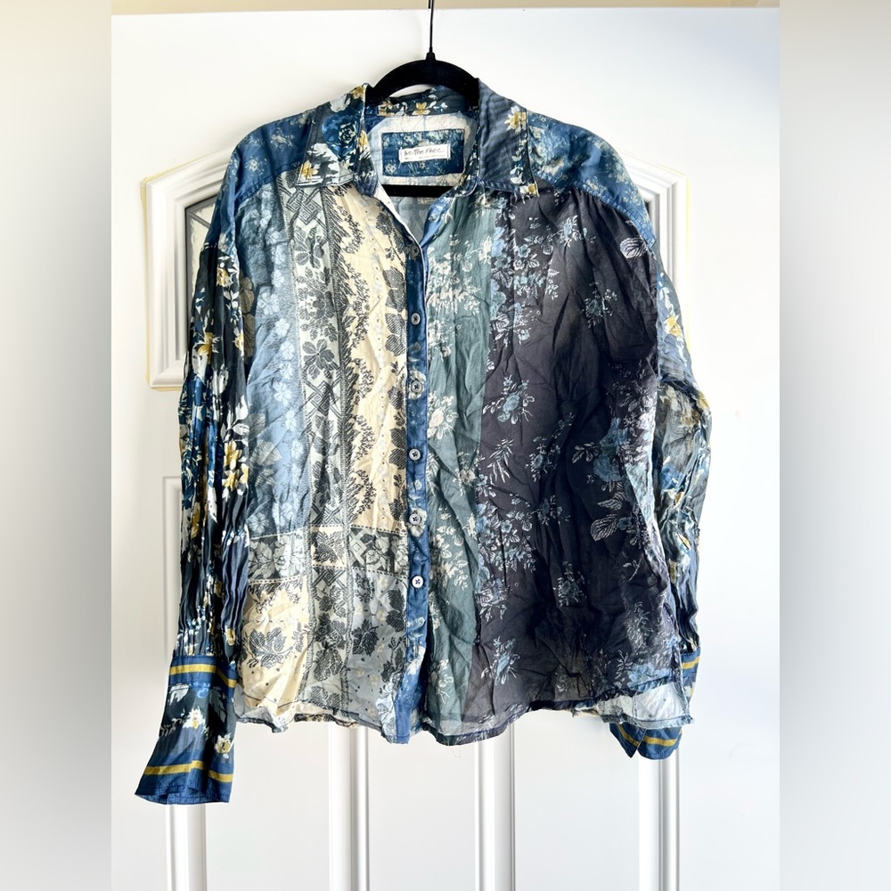 Free People Flower Patch Floral Button Down Top in Indigo Combo - Picture 3 of 6